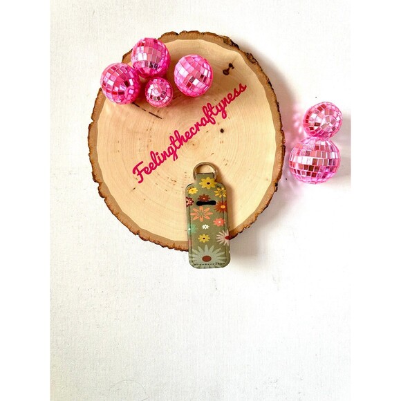 Handmade Other - Daisies Green Chapstick Holder Keychain Ring / Boho Lip Balm Holder Accessory
